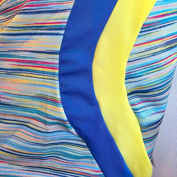 Lands End One Piece Swimsuit X-Back Plus Sz 18 W Colorblock Blue Yellow Modest - Picture 8 of 11